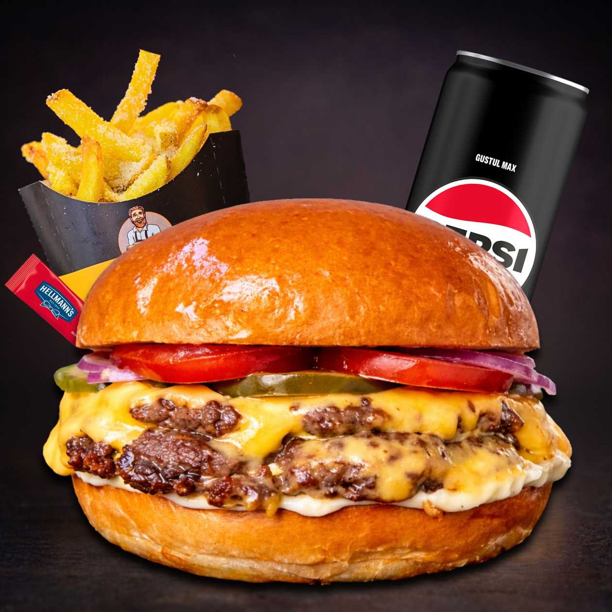 Combo Double Cheeseburger ( french fries included)+ Pepsi doza 330 ml