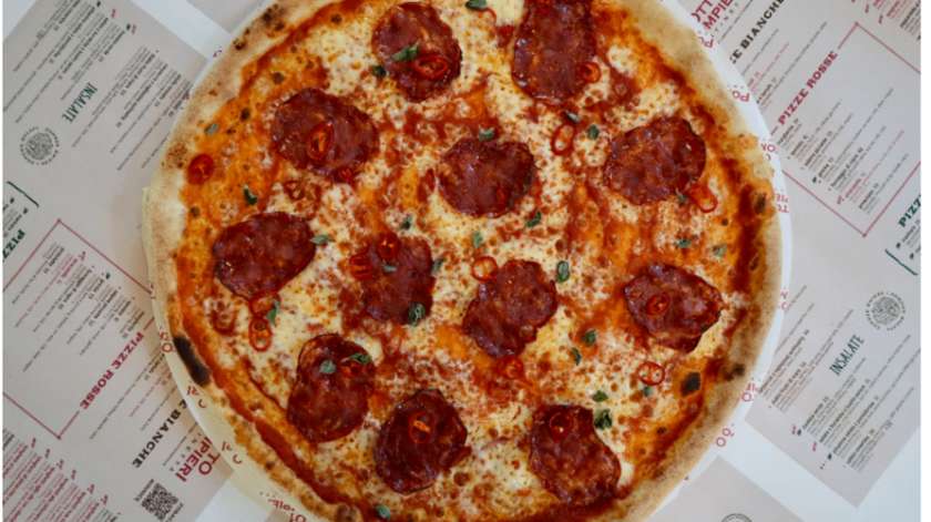 Red Pizza with Spicy Salami