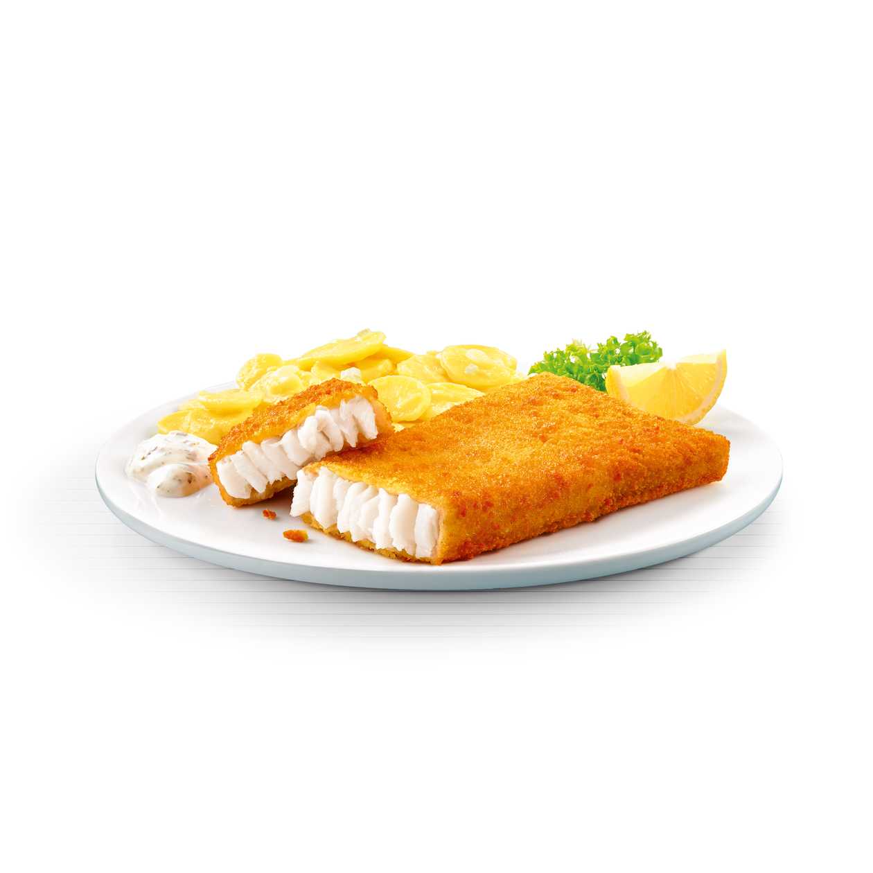 Breaded Alaska Pollock fillet + sauce & lemon