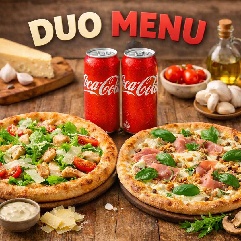 🍕 DUO MENU – AKCE! 2 pizzy: Caesar & Bianca-2× Coca-Cola ZDARMA! 🥤🥤