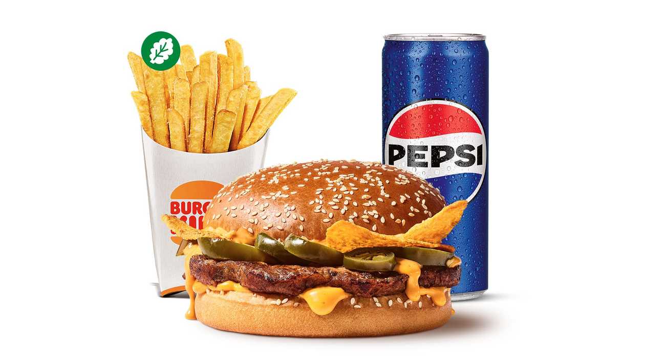 Plant-Based Cheesy Nachos Burger Menu