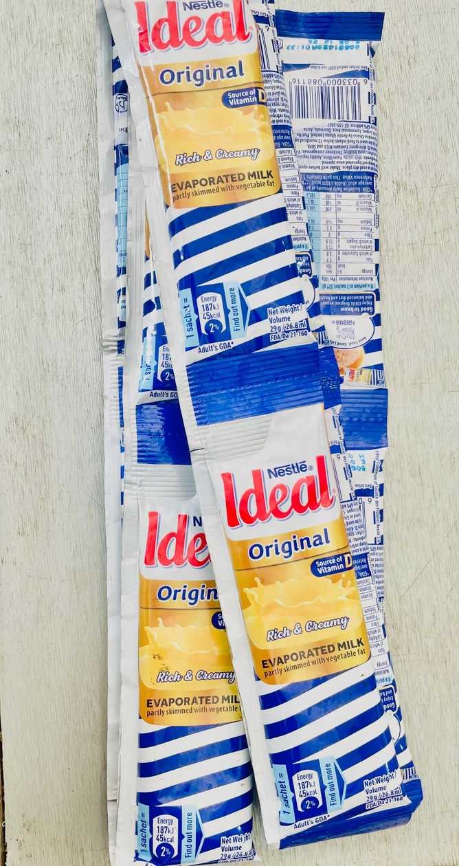 Ideal Evaporated Milk in a convenient sachet.