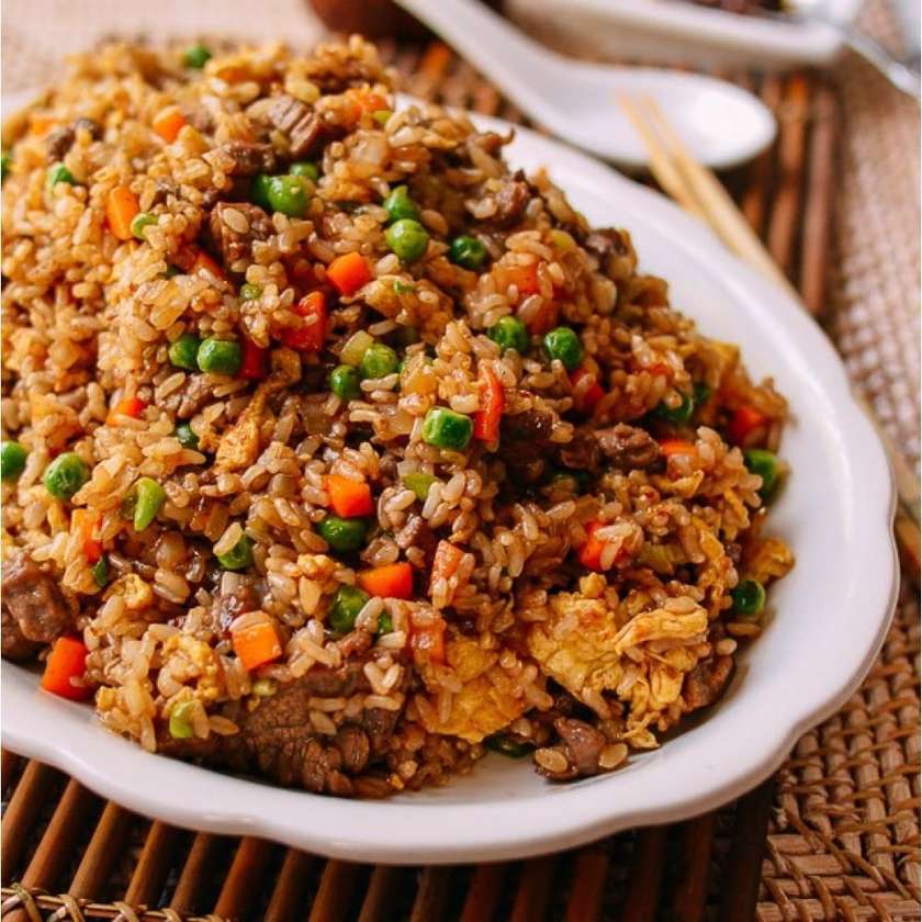 Rice with Vegetables and Three Types of Meat