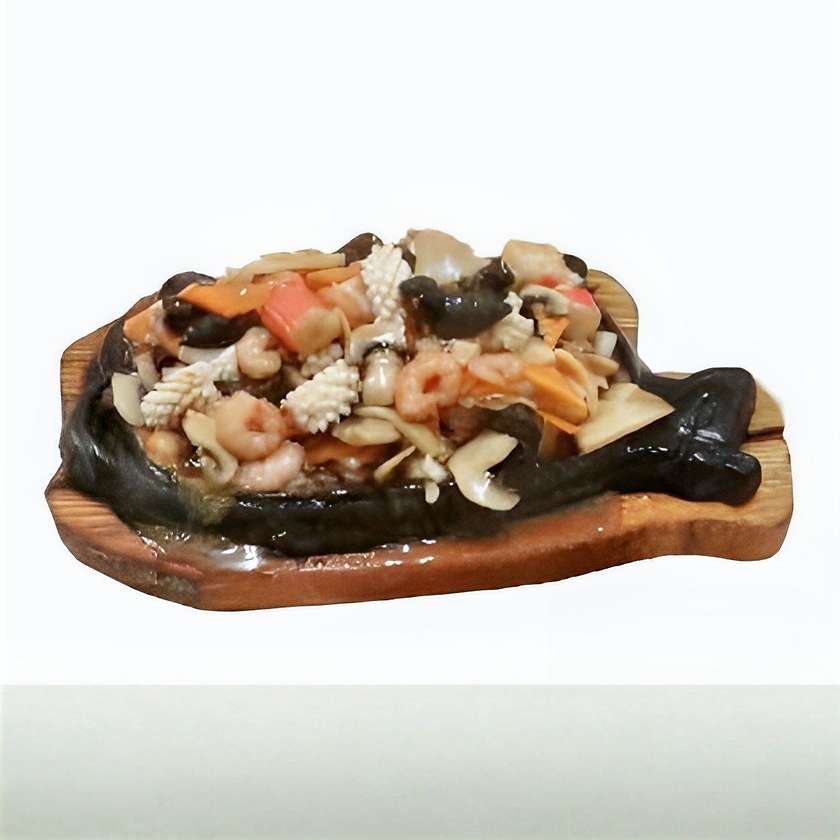 Seafood with Mushrooms and Bamboo on a Platter