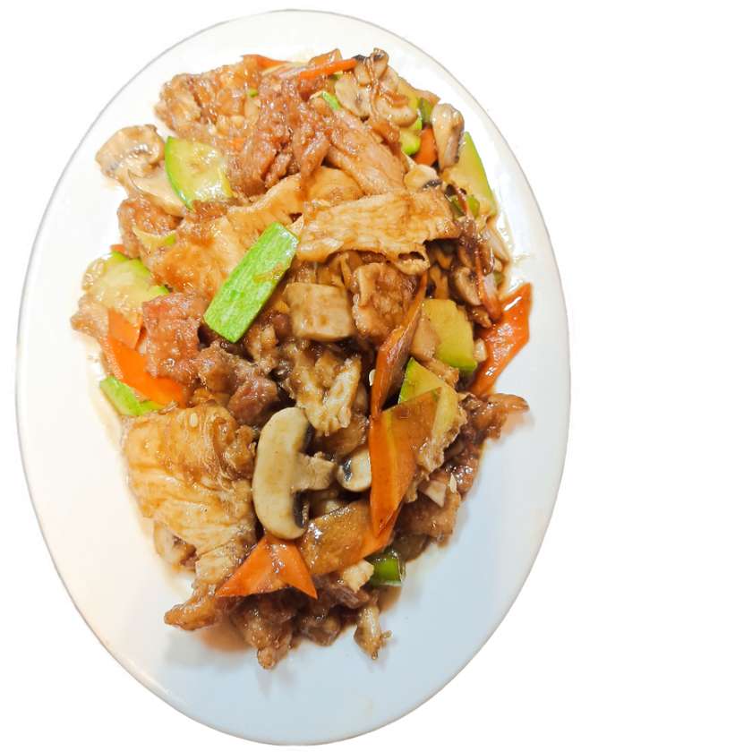 Three Types of Meat with Vegetables over Rice
