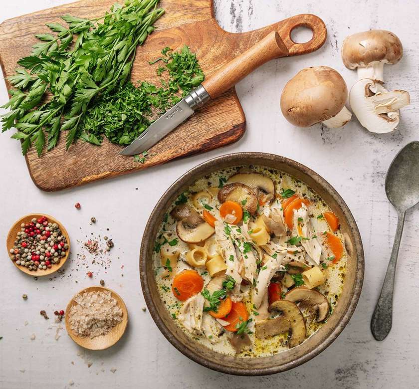 Chicken, Mushroom, and Spaghetti Soup