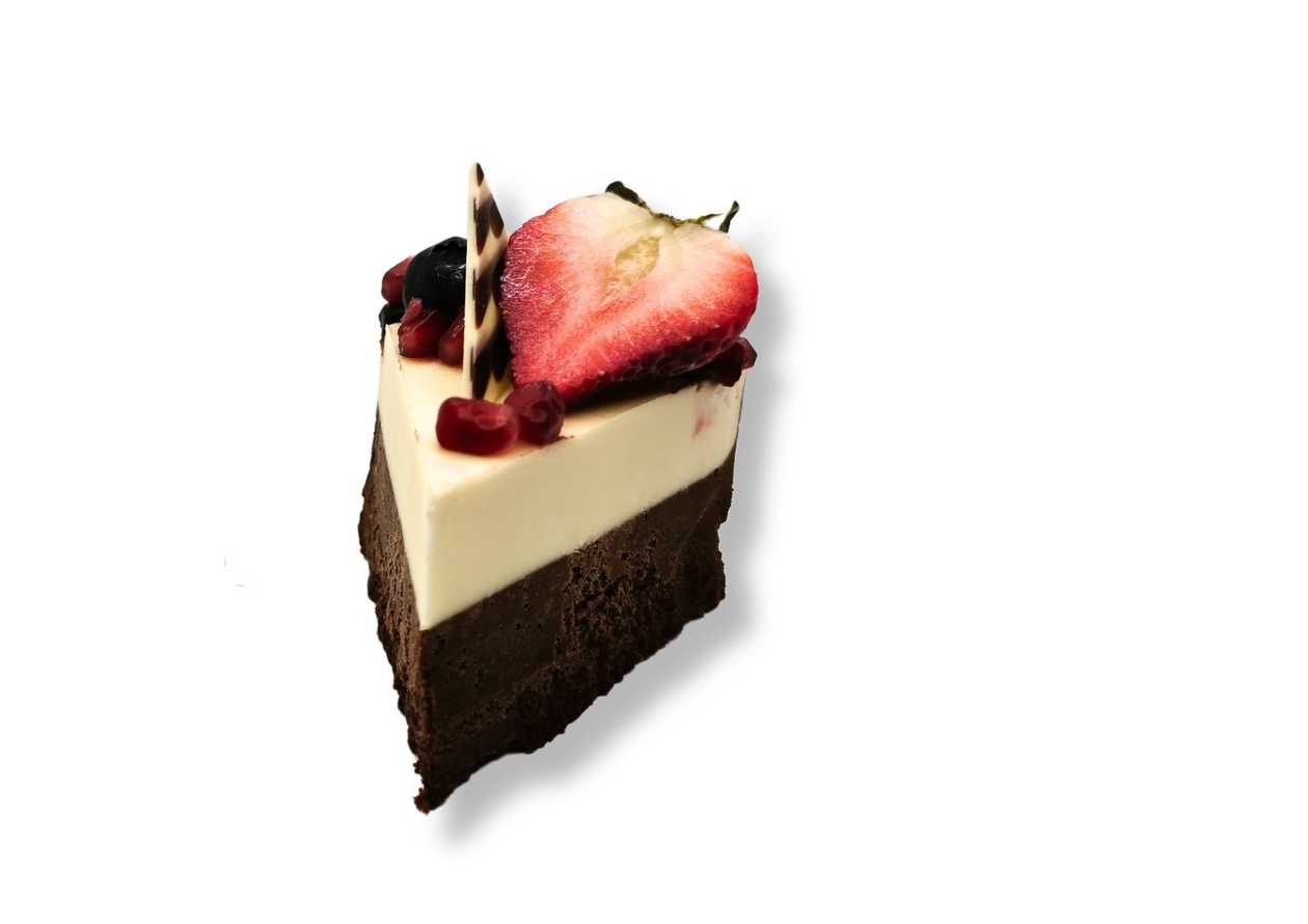 Slice of three chocolate cake