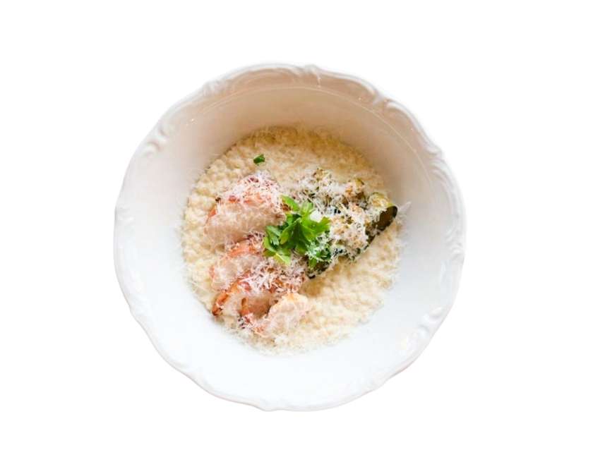 Chicken in a wooden shell with cabbage porridge