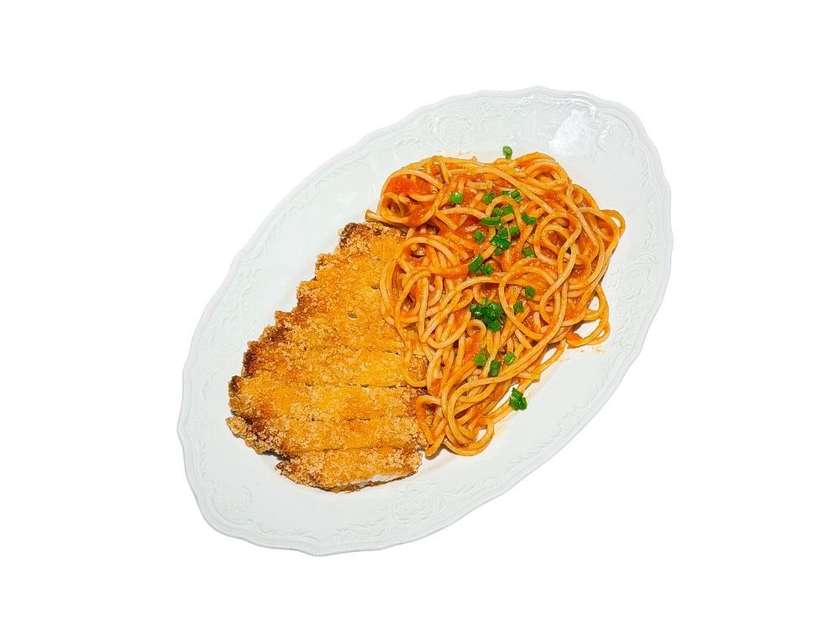 Spaghetti with Chicken Schnitzel
