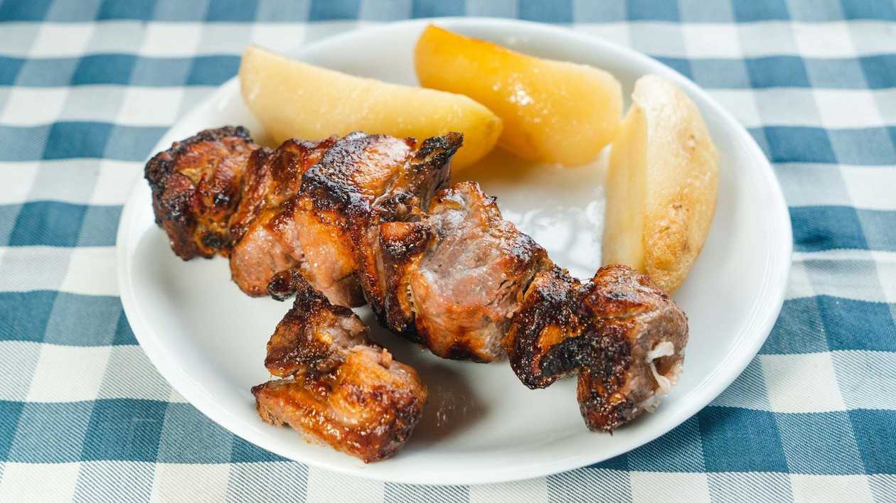 Wine-Marinated Pork Souvla