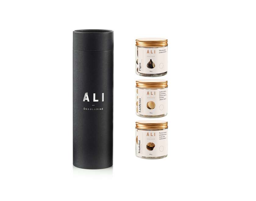 Set: Figs in Dark Chocolate, Hazelnuts in Caramel Chocolate, Coffee and Honey Truffles