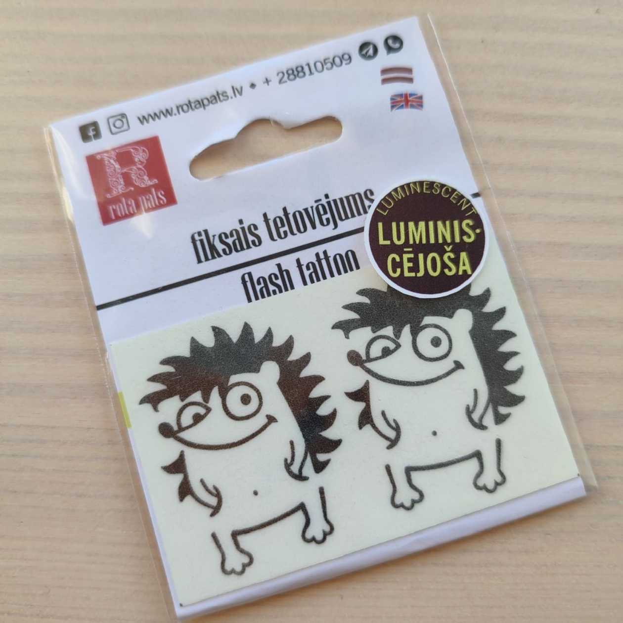 Hedgehog. Glow-in-the-Dark Stick-on Tattoos