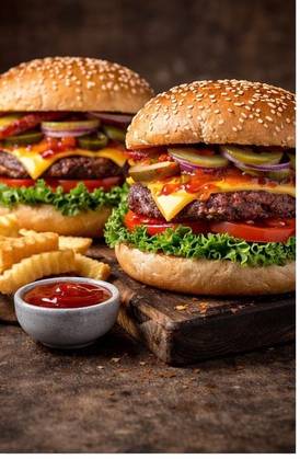 Burger served with potatoe chips