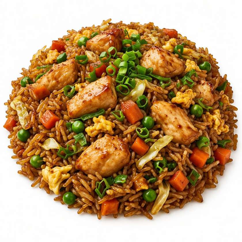 Fried rice, pražená ryža s kuracím mäsom