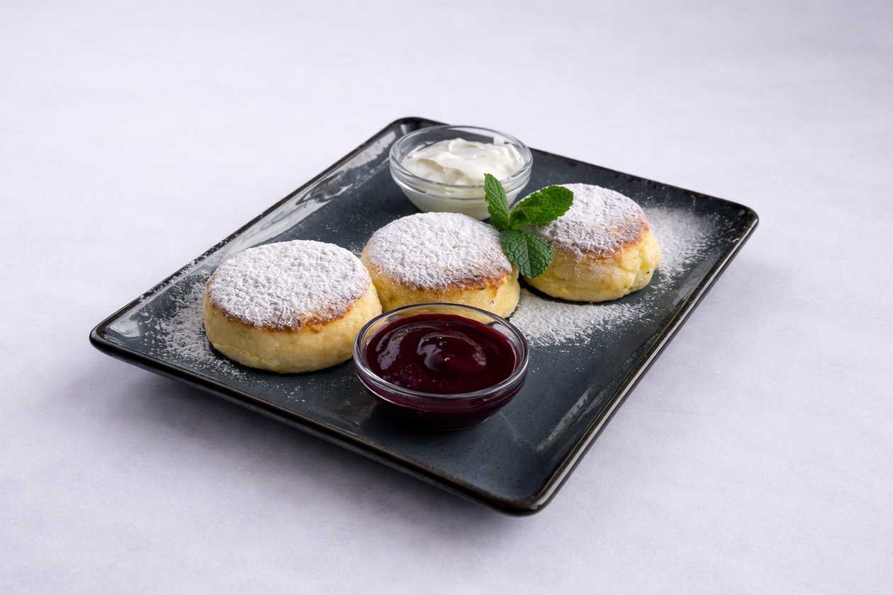 Сирники зі сметаною та джемом