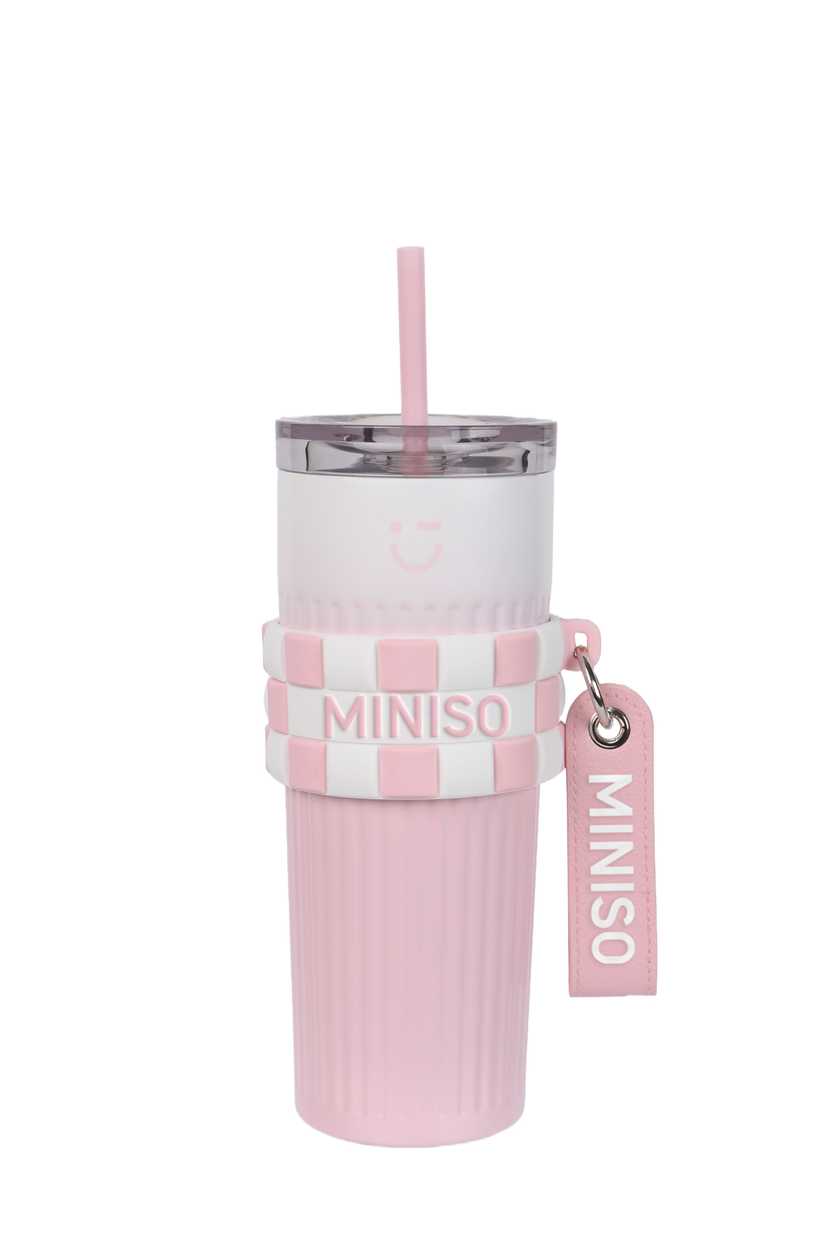 Sakura Pink Series SIlicone Double Wall Steel Bottle with Sleeve & Straw 500mL