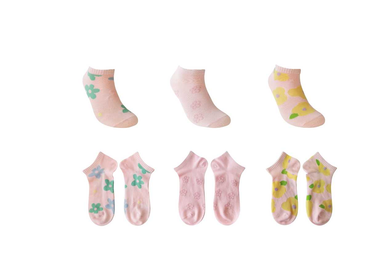 Womens Flower Ankle Socks (3 Pairs)(Pink)