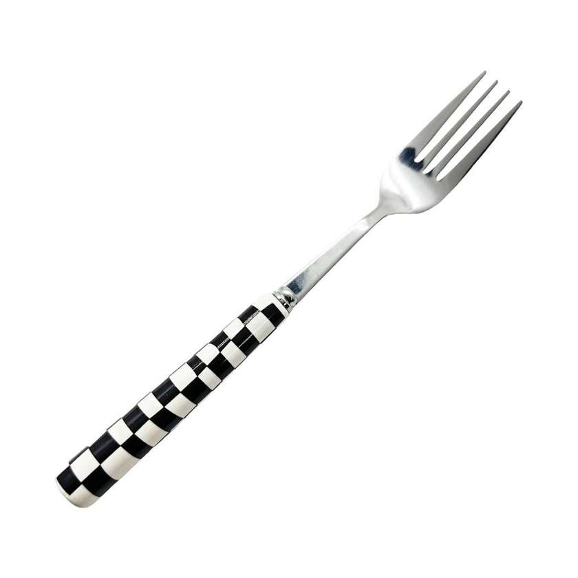 Black & White Checkerboard Stainless Steel Fork with Ceramic Handle