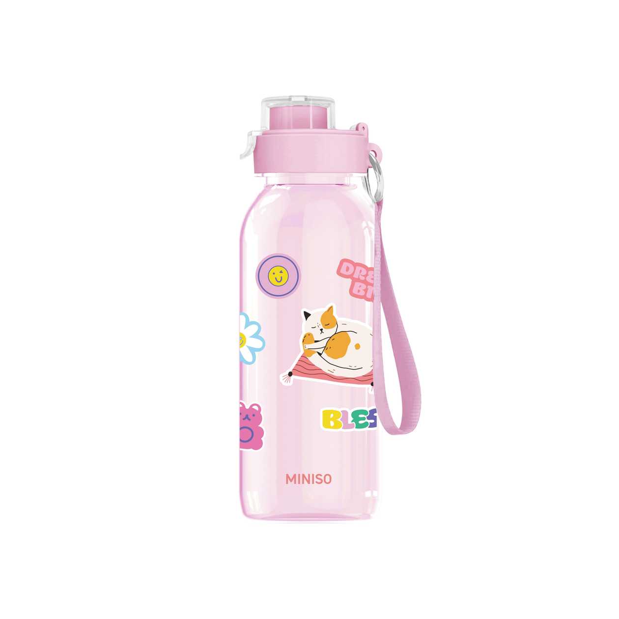 DIY Series Flip Top Plastic Bottle with Strap 1100mL(Pink)