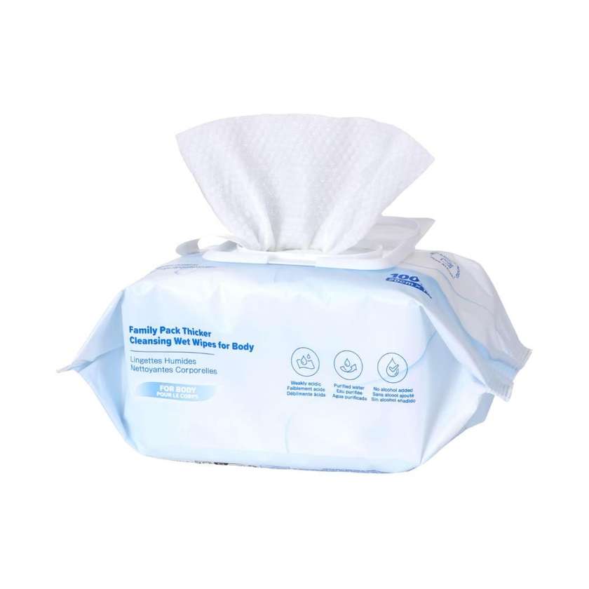 Family Pack Thicker Cleansing Wet Wipes for Body (100 Wipes)