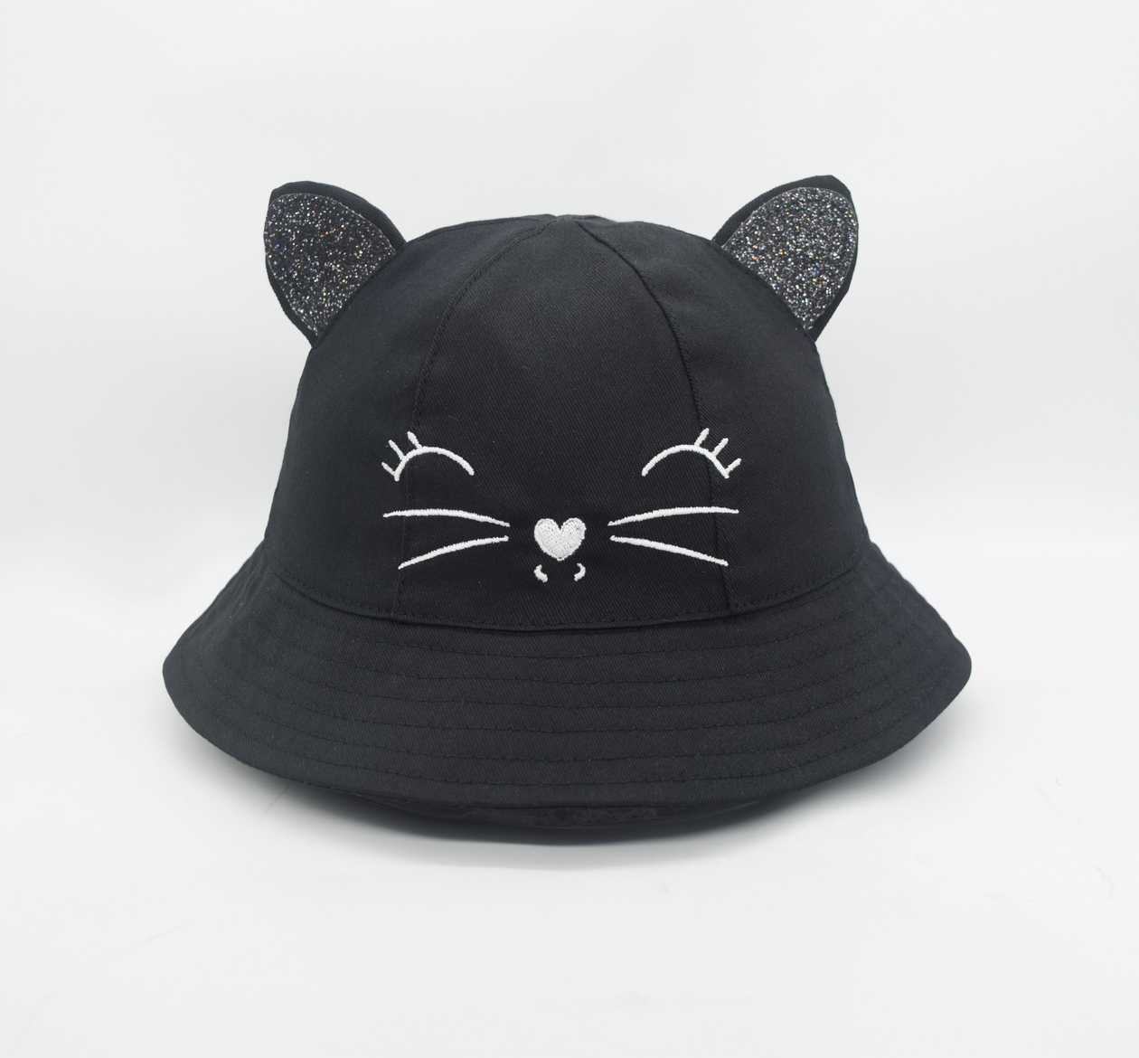 Glitter Kitten Kids Bucket Hat (Black)