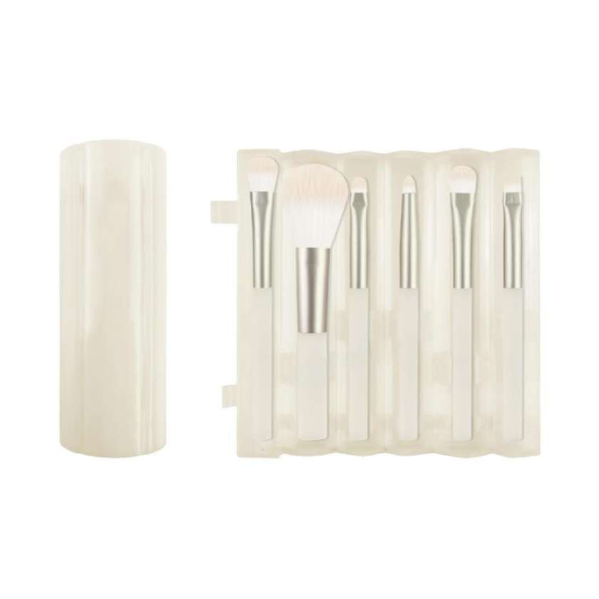 Portable Series Makeup Brush 6-Piece Set with Cylinder Holder (Warm Beige)