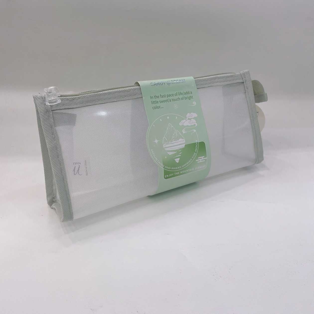 Plain-color Triangular Simple Mesh Stationery Case (Light Green)