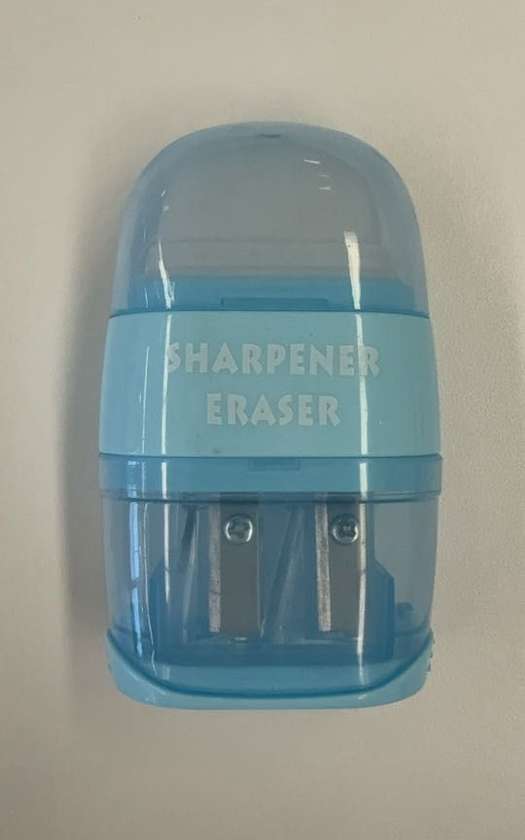 Basic Series Double-Hole Transparent Pencil Sharpener with Eraser (Blue)