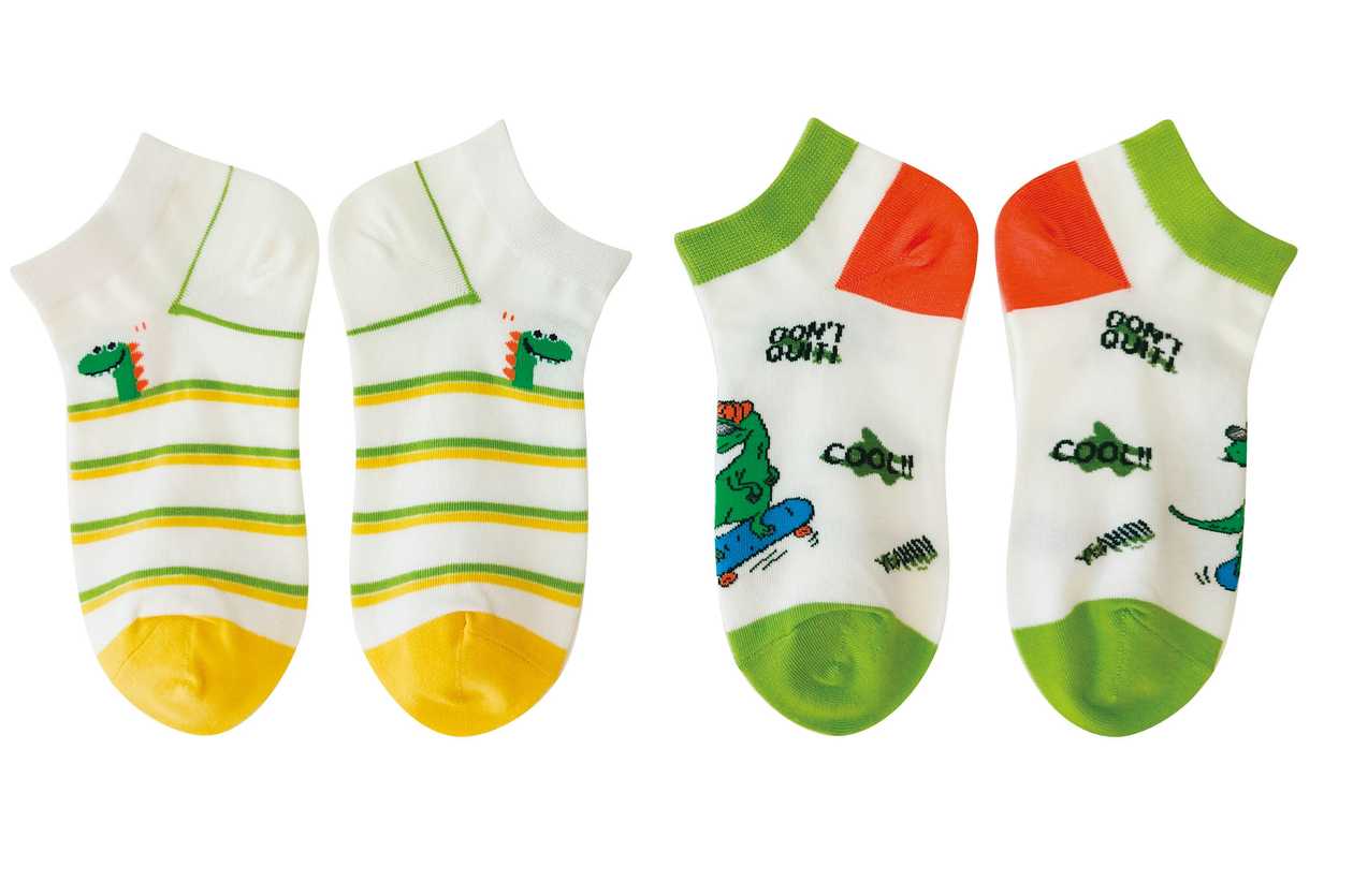 Dinosaur Series Kids Ankle Socks (2 Pairs)(Striped, 7-9Y)