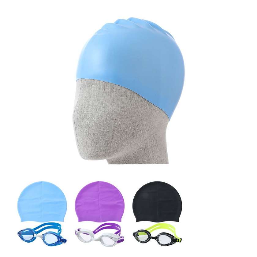 Adults Fashionable Contrast Color Swim Goggles & Swim Cap Set