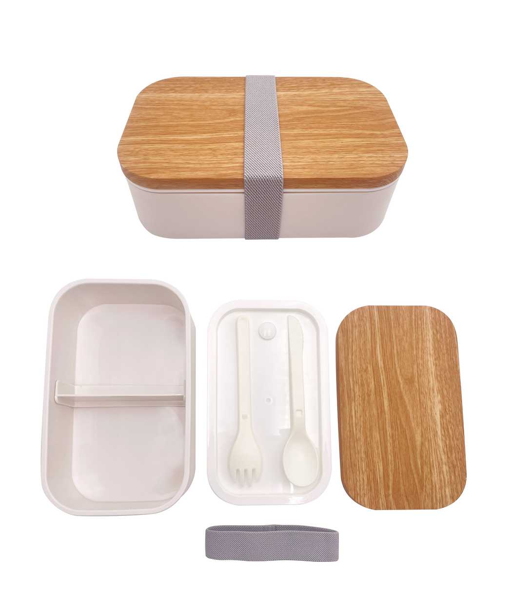 Wood Grain Design Bento Box(White,900mL)