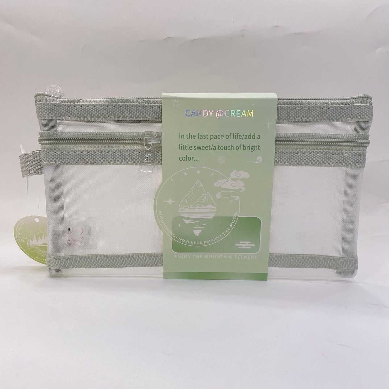 A6 Double-layer Simple Mesh Stationery Case (Light Green)