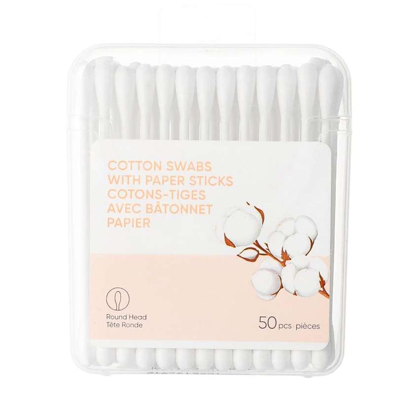 Cotton Swabs with Paper Sticks (Round Head, 50 pcs)
