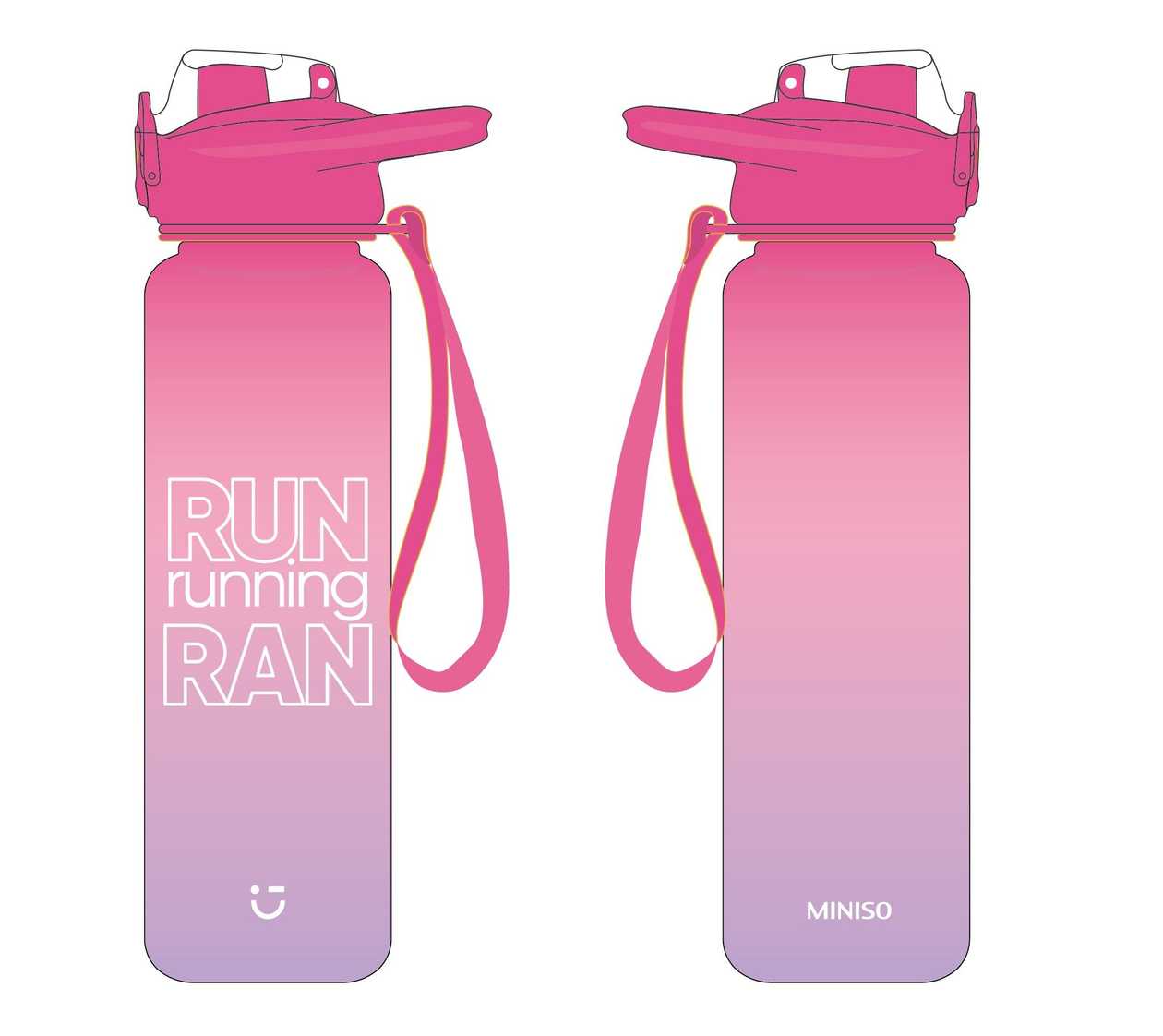 Gradient Plastic Bottle with One-Touch Flip Top Lid (1000mL, Pink & Purple)