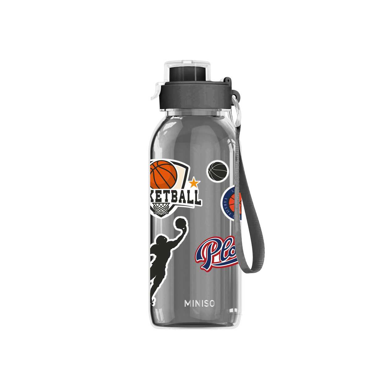DIY Series Flip Top Plastic Bottle with Strap 1100mL(Black)