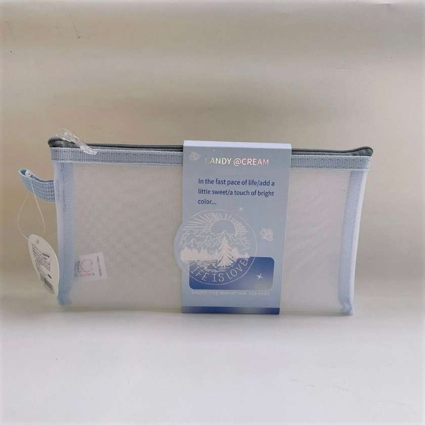 A6 Single-layer Simple Mesh Stationery Case (Light Blue)