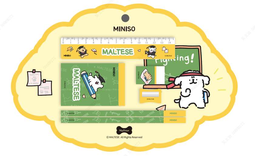 Maltese Collection Stationery Set (Note Pad 40 Sheets, Pencil*2, Eraser, Sharpener, Ruler)