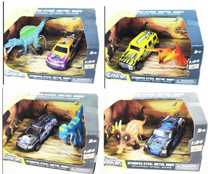 Dinosaur & Pull-Back Car Set (4 Assorted Models)