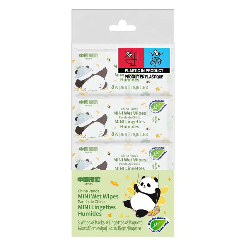China Panda Mini Wet Wipes (8 Wipes × 8 Packs)