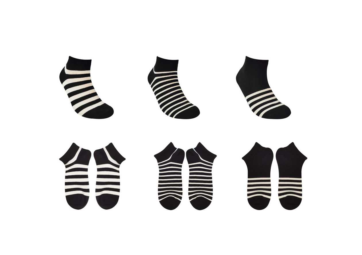 Mens Striped Ankle Socks (6 Pairs)(Black)