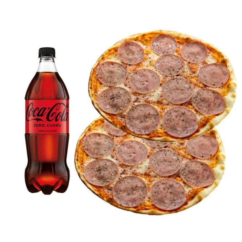 Two medium student pizzas + Coca-Cola 0.85 l