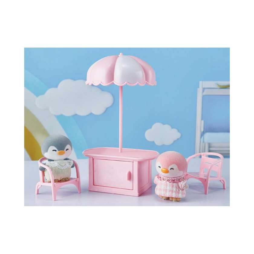 Mini Family Flocking Plush Toy & Umbrella Set