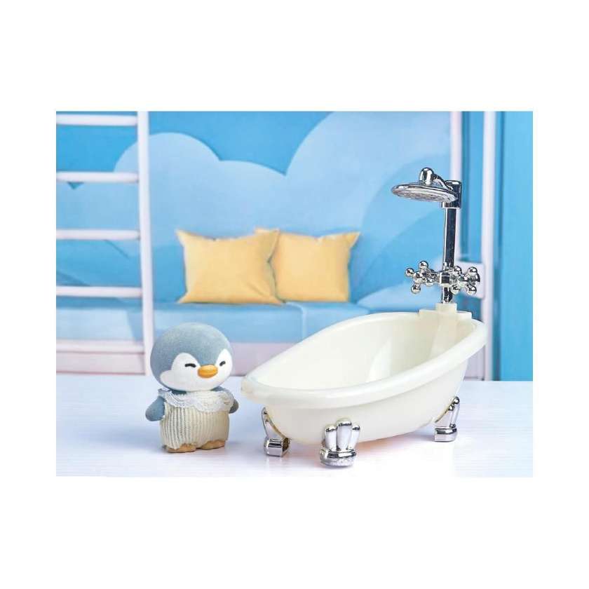 Mini Family Flocking Plush Toy & Bathtub Set