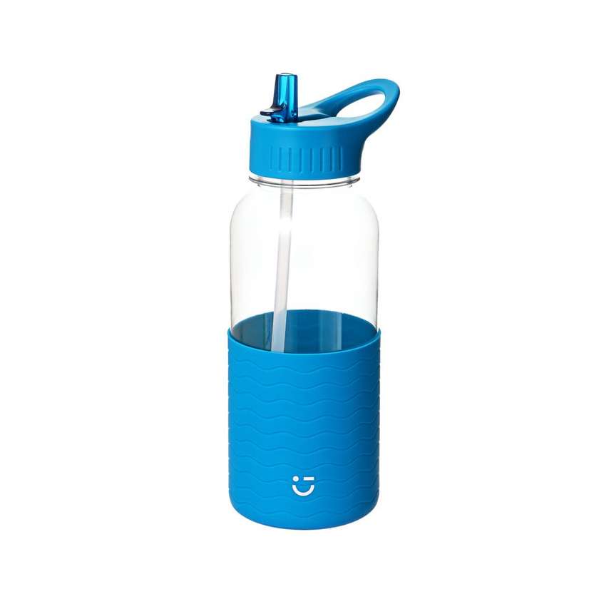 Plastic Water Bottle with Handle and Solid Color Sleeve (1000mL)(Blue)