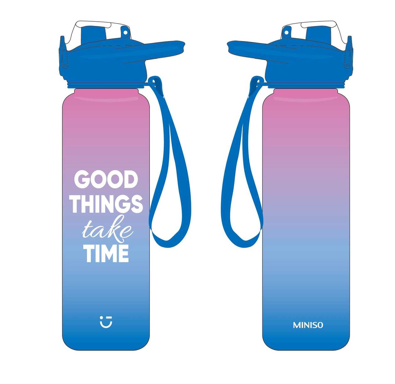 Gradient Plastic Bottle with One-Touch Flip Top Lid (1000mL, Pink & Blue)