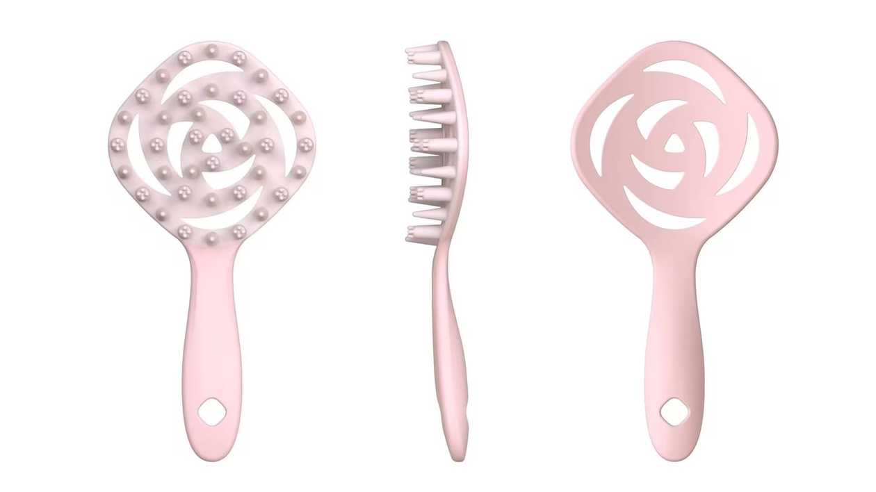 Flower Shaped Soft-Bristled Shampoo Brush with Long Handle
