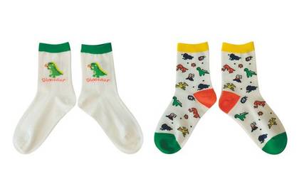 Dinosaur Series Kids Crew Socks (2 Pairs)(White, 7-9Y)