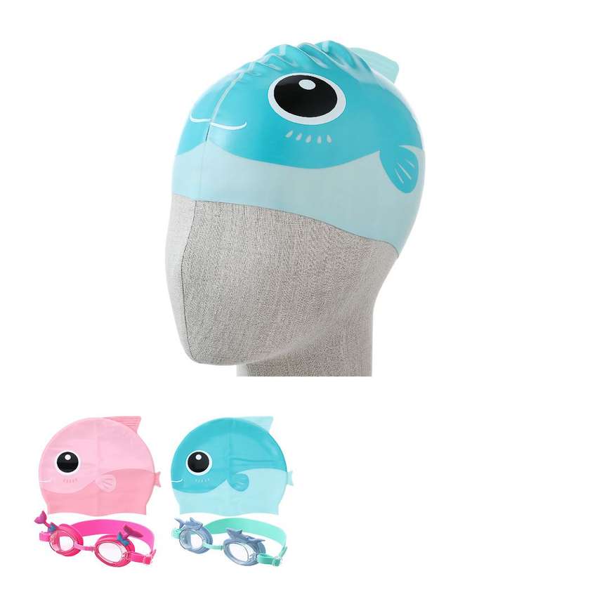 Ocean Series Kids Cartoon Swim Goggles & Swim Cap Set