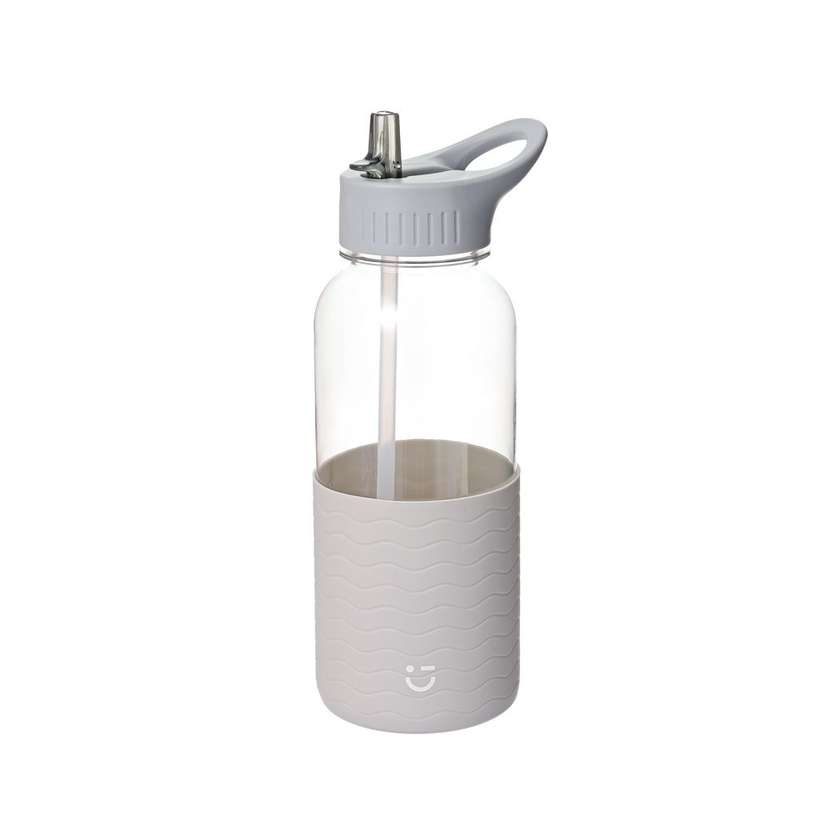 Plastic Water Bottle with Handle and Solid Color Sleeve (1000mL)(Gray)