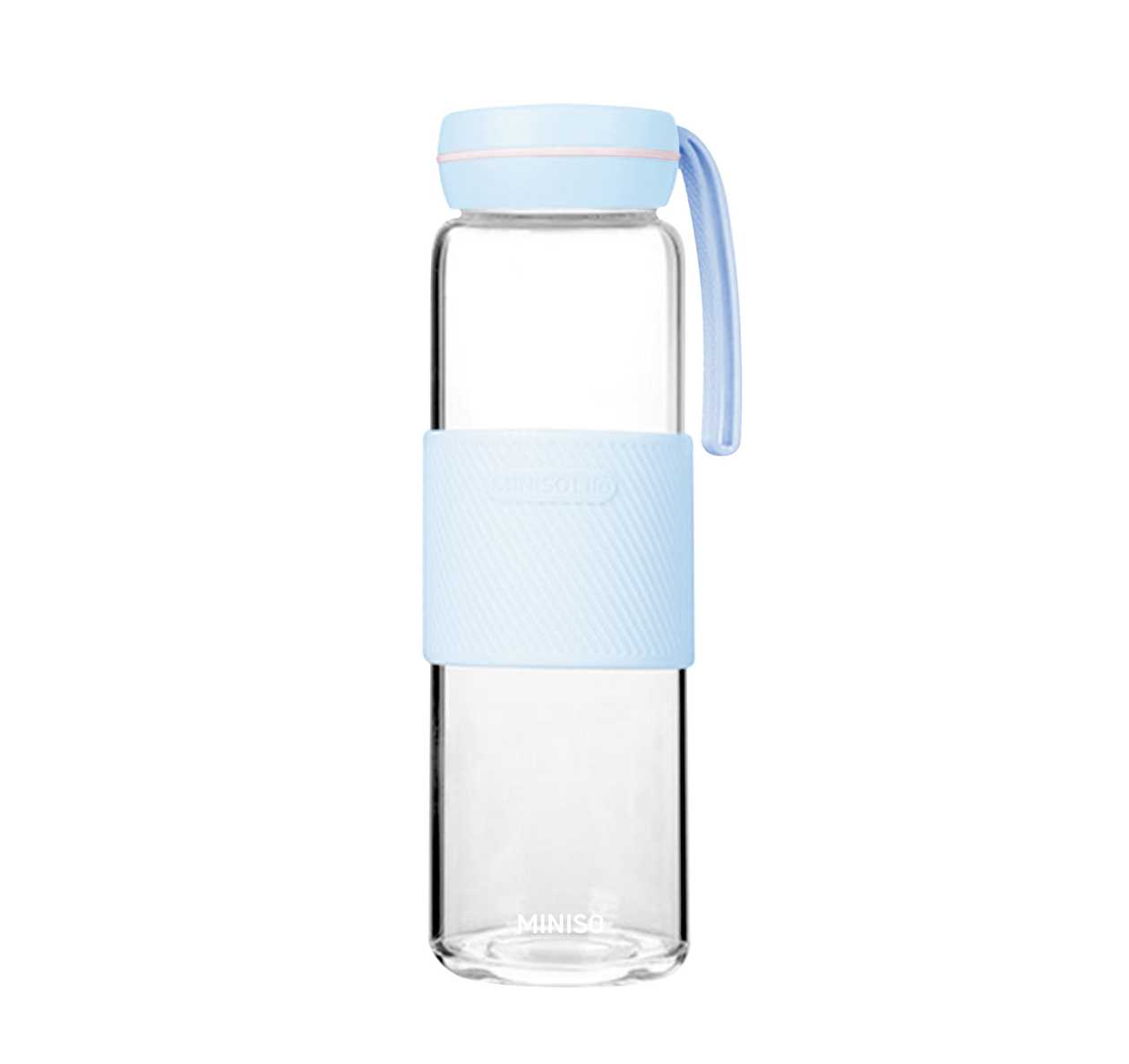 Solid Color Handle High Borosilicate Glass Bottle 500mL(Blue)